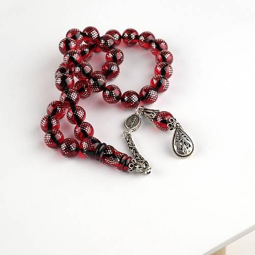 Ate� Kehribar 925Ayar G�m�� �ak�m ve P�sk�l K�re Kesim 9.5mm Tesbih
