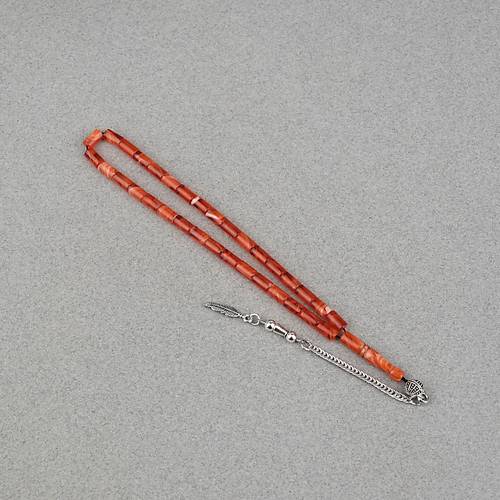 S�kma Kehribar Alpaka P�sk�ll� Kesme Kesim 4x7mm Tesbih- Krem-Turuncu