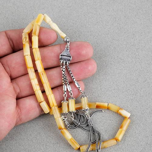 Rus Kaya Damla Kehribar 925Ayar G�m�� P�sk�l Kesme Kesim 5x10mm Tesbih