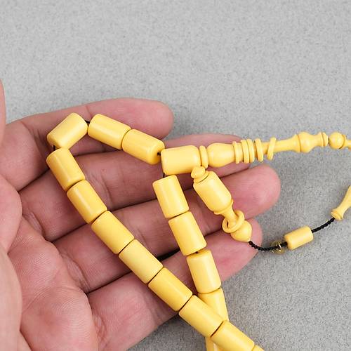 Kadim Katalin Eski Sar� Mahjon Ta�� Obje D�nem Usta ��i �mzal� Kesme Kesim 8x12mm Tesbih