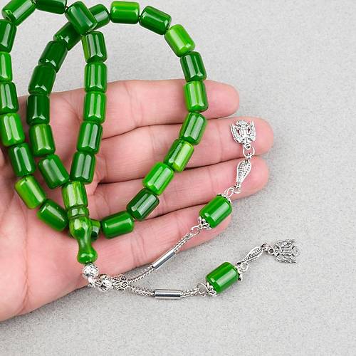 Katalin �ubuk Alpaka P�sk�ll� Kaps�l Kesim 9x13mm Tesbih - Ye�il