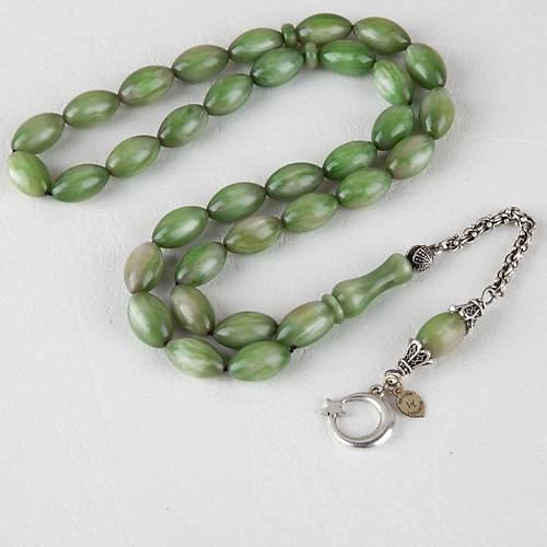 Sedefli Skma Kehribar Alpaka Pskl Arpa Kesim 8.5x14mm - Ak Yeil