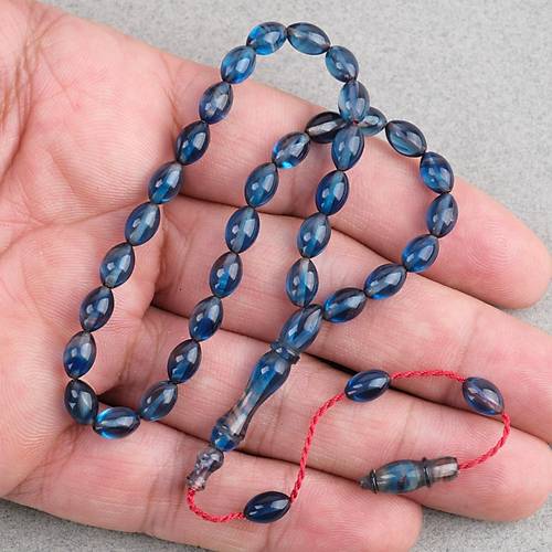 S�kma Kehribar Beyzi Kesim Sistemli Bilek Boy 5x8mm Tesbih Mavi