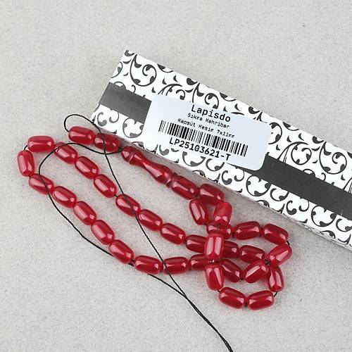 S�kma Kehribar Kaps�l Kesim 7x11mm Tesbih P�sk�ls�z K�rm�z�