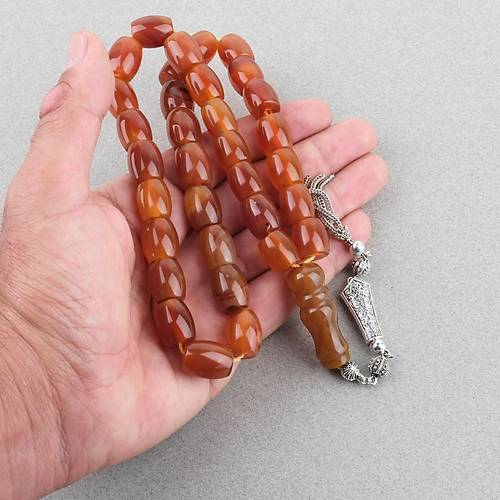 Akik Ta�� Habbe ve �mame Dahil Akik Alpaka P�sk�l F��� kesim 12x15mm Tesbih