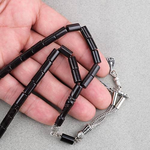 S�kma Kehribar Kesme Kesim Alpaka P�sk�ll� 6x10mm Tesbih