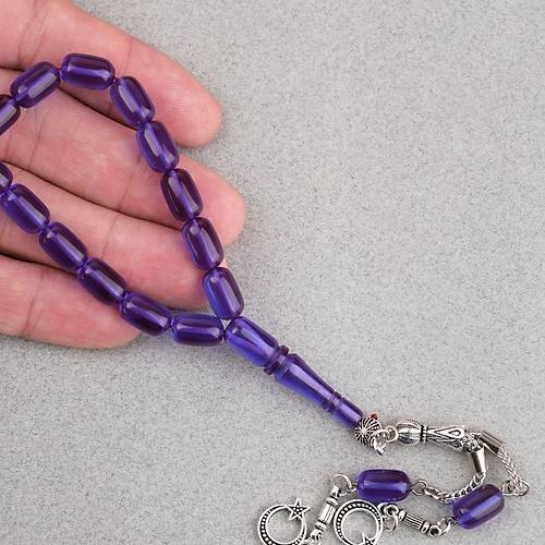 S�kma Kehribar Kaps�l Kesim Alpaka P�sk�ll� 7x11mm Tesbih