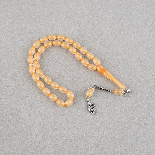 Kedig�z� Toz Kehribar Alpaka P�sk�ll� Beyzi Kesim 7x11mm Tesbih Turuncu
