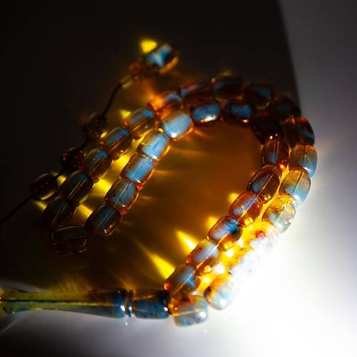 Dominik Krmz-Mavi Kaya Fosil Amber Kapsl Kesim 9.5x11mm Tesbih