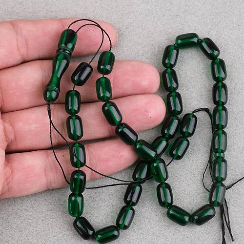 S�kma Kehribar Kaps�l Kesim 7x11mm Tesbih P�sk�ls�z Koyu Ye�il