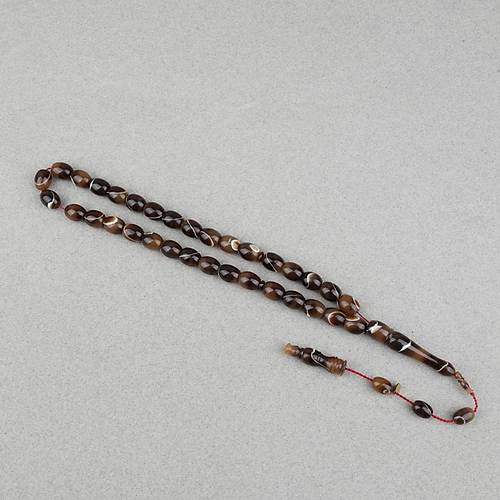 Eski Frans�z Galalit F��� Kesim Mesut Varl� Usta ��i 9x11mm Tesbih - Kahverengi Beyaz