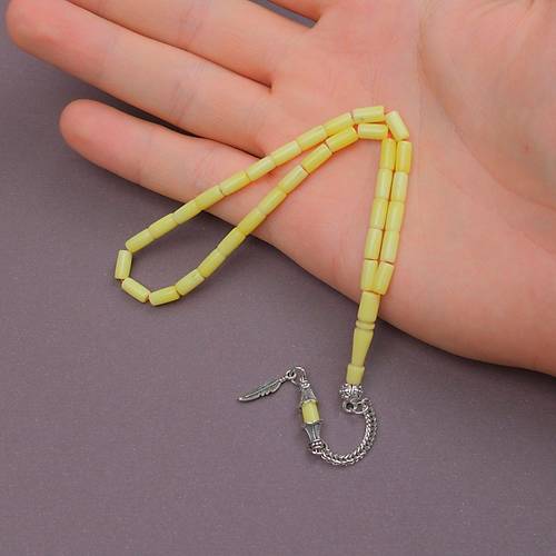 U�ak Cam� Kesme Kesim Alpaka P�sk�ll� 4x8mm Tesbih - Sar�