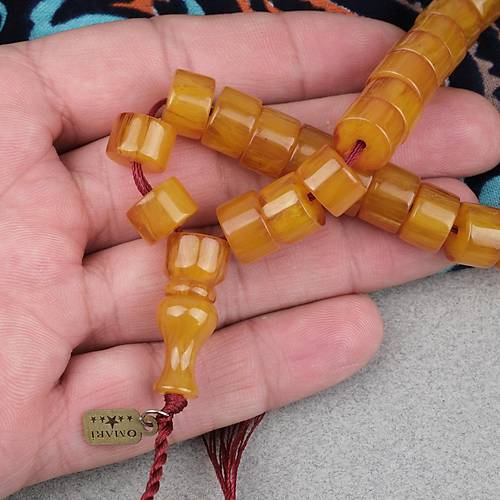 Omari S�kma Kehribar Tekerlek Kesim Oturtma �mameli Sistemli 7.5x11mm Tesbih