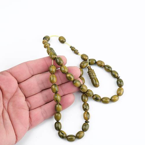 Katalin �ubuk Dinlenmi� Usta ��i Beyzi Kesim 8.5x11mm Tesbih -Ye�il Sar�