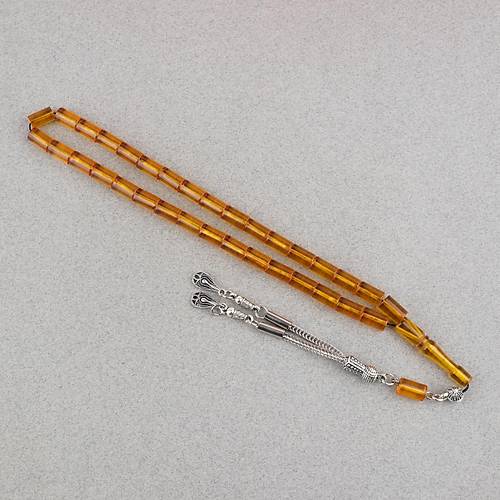 Ate� Kehribar Kesme Kesim Alpaka P�sk�ll� 6x10mm Tesbih