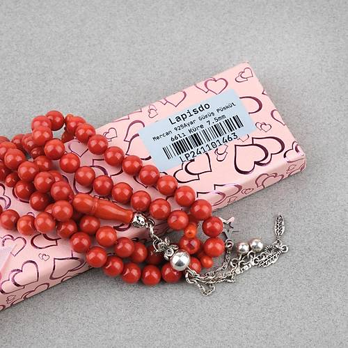 Mercan 925Ayar G�m�� P�sk�l  66l� K�re Kesim 7.5mm Tesbih