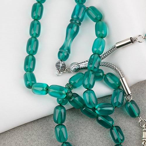S�kma Kehribar Kaps�l Kesim Alpaka P�sk�ll� 7x11mm Tesbih Ye�il