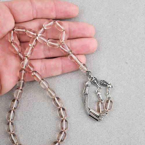 Ate� Kehribar Kaps�l Kesim Alpaka P�sk�ll� 7x11mm Tesbih �effaf