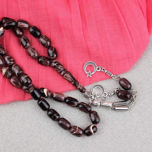 S�kma Kehribar Kaps�l Kesim Alpaka P�sk�ll� 7x11mm Tesbih