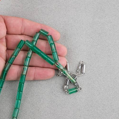 S�kma Kehribar Kesme Kesim Alpaka P�sk�ll� 6x10mm Tesbih