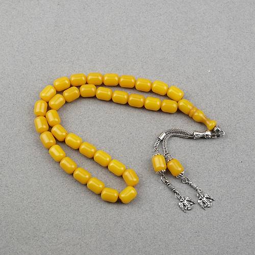 Katalin �ubuk Alpaka P�sk�ll� Kaps�l Kesim 9x12.5mm Tesbih - Hardal Sar�