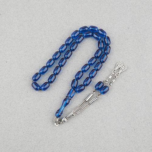 S�kma Kehribar Kaps�l Kesim Alpaka P�sk�ll� 7x11mm Tesbih Petrol Mavisi