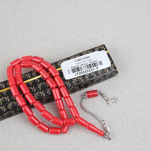 S�kma Kehribar Alpaka P�sk�ll� Kaps�l Kesim 7x12mm Tesbih - Mat K�rm�z�