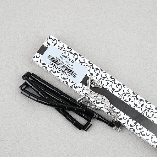 S�kma Kehribar Kesme Kesim Alpaka P�sk�ll� 6x10mm Tesbih Siyah