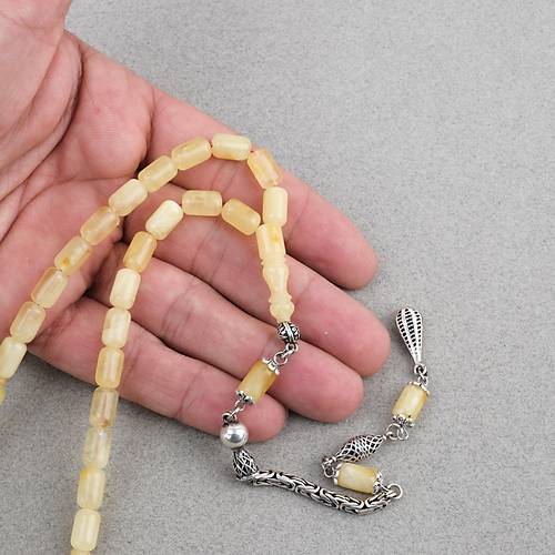 Rus Damla Kehribar 925Ayar G�m�� P�sk�l Kaps�l Kesim 6.5x10mm Tesbih