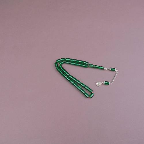 U�ak Cam� Kesme Kesim 7x10mm Tesbih Alpaka P�sk�ll� �effaf Ye�il
