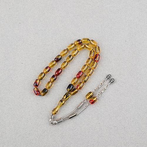 S�kma Kehribar Kaps�l Kesim Alpaka P�sk�ll� 7x11mm Tesbih