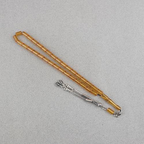 S�kma Kehribar Kesme Kesim Alpaka P�sk�ll� 6x10mm Tesbih