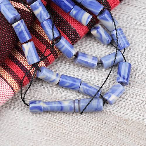 S�kma Kehribar Kesme Kesim 6x10mm- Krem - Mavi P�sk�ls�z