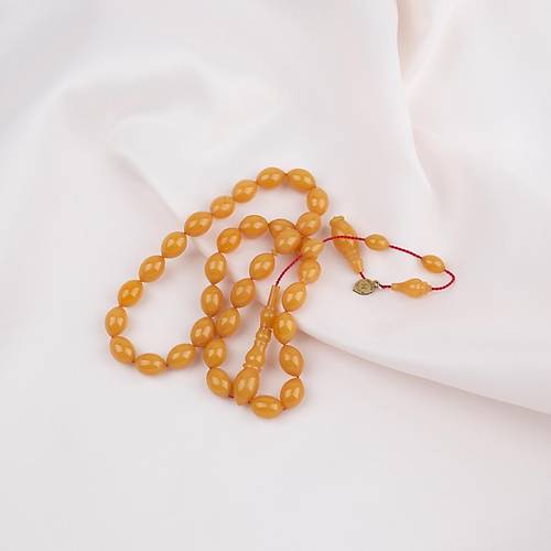 Kadim Katalin Eski Zil Kulpu Obje Usta ��i �mzal� Beyzi Kesim 7x10.5mm Tesbih -Sar�