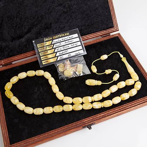 Rus Kaya Damla Fosil Amber Kapsl Kesim 10x15mm Tesbih - Tiger