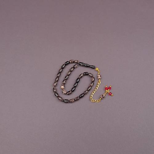 S�kma Kehribar Kaps�l Kesim Alt�n Renk P�sk�ll� 7x11mm Tesbih Kahverengi