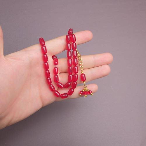 S�kma Kehribar Kaps�l Kesim P�sk�ll� 7x11mm Tesbih K�rm�z�