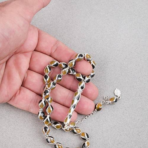 G�m�� Kaplama Kafesli Mine Beyzi 7x9mm Tesbih -Siyah Sar�