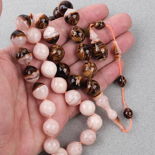 S�kma Kehribar Usta ��i �mzal� �algami Kesim 13x15mm Tesbih