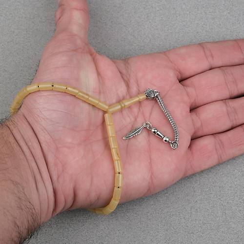 S�kma Kehribar Alpaka P�sk�ll� Kesme Kesim 4x7mm Tesbih- A��k Sar�