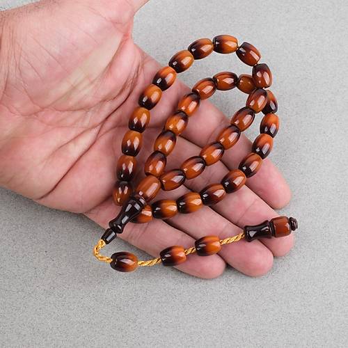 S�kma Kehribar Renk S�zmesi Usta ��i �mzal� Kaps�l Kesim 9x11mm Tesbih