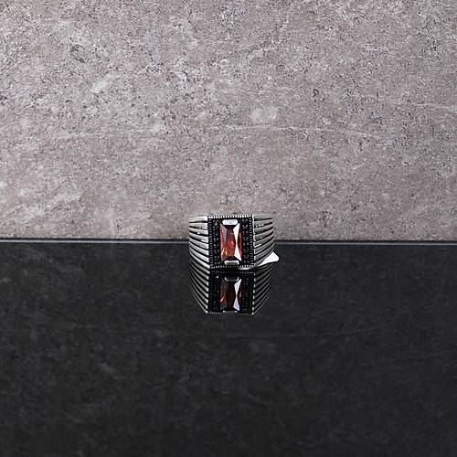 Turuncu Granit - Mikro Zirkon 925Ayar Gm Erkek Yzk