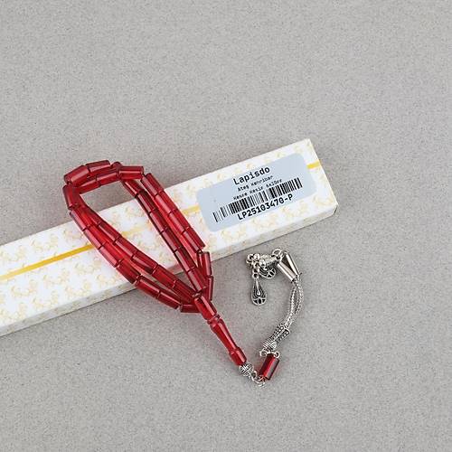 Ate� Kehribar Kesme Kesim Alpaka P�sk�ll� 6x10mm Tesbih