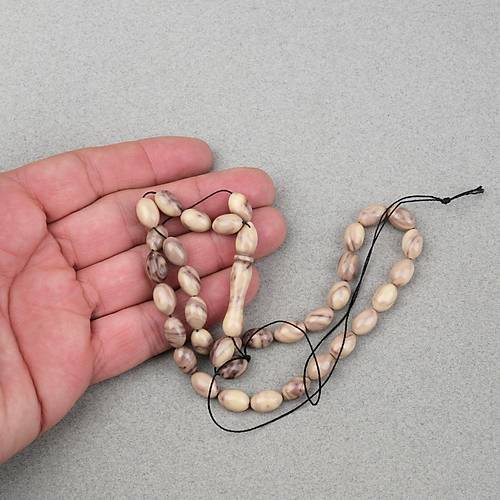 S�kma Kehribar Beyzi Kesim 7x11mm Tesbih- Kahverengi