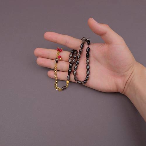 S�kma Kehribar Kaps�l Kesim Alt�n Renk P�sk�ll� 7x11mm Tesbih Kahverengi