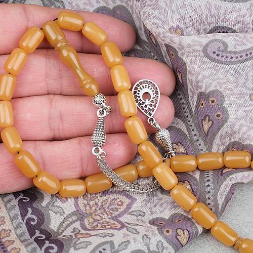 S�kma Kehribar Alpaka P�sk�ll� Kaps�l Kesim 7x11mm Tesbih- A��k Kahverengi