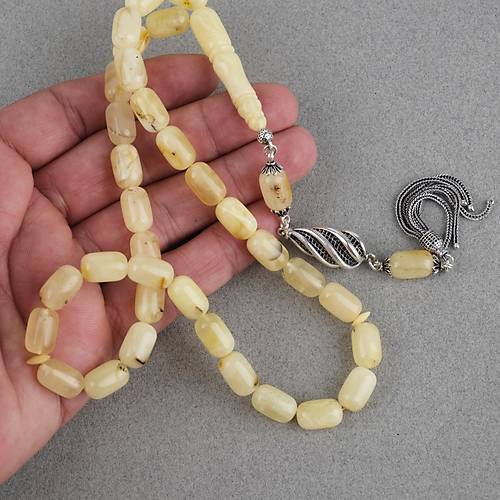 Rus Kaya Damla Kehribar 925Ayar G�m�� P�sk�l Kaps�l Kesim 8x13mm Tesbih