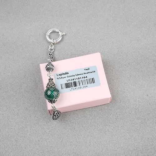 925A Gm Anahtarlk - Kre Ate Kehribar 925A Gm akm -Yeil
