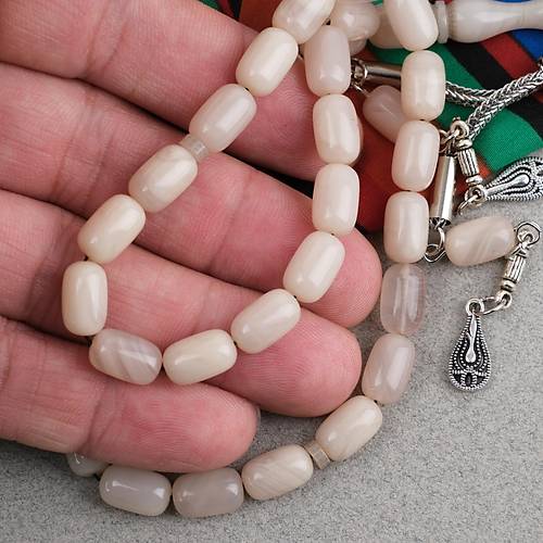 S�kma Kehribar Kaps�l Kesim Alpaka P�sk�ll� 7x11mm Tesbih Ta� Rengi