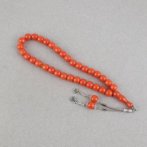 S�kma Kehribar Alpaka P�sk�ll� K�re Kesim 11mm Tesbih - Turuncu